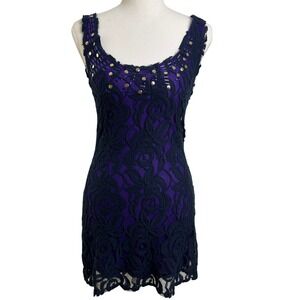 Free People Mini Dress Purple Black Lace Beaded Studded Y2K Whimsigoth Fairycore